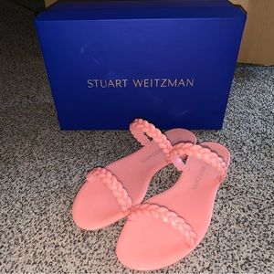 NEW Stuart Weitzman Braida Sawyer Braided Pink Jelly Rubber Sandals Flat…
